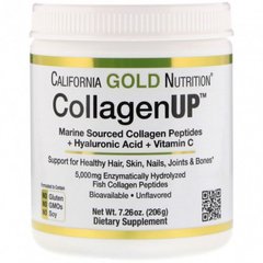 Коллаген пептиды UP 5000, Collagen Peptides, California Gold Nutrition, морской с гиалуроновой кислотой и витамином С, без запаха, 5000 мг, 206 г